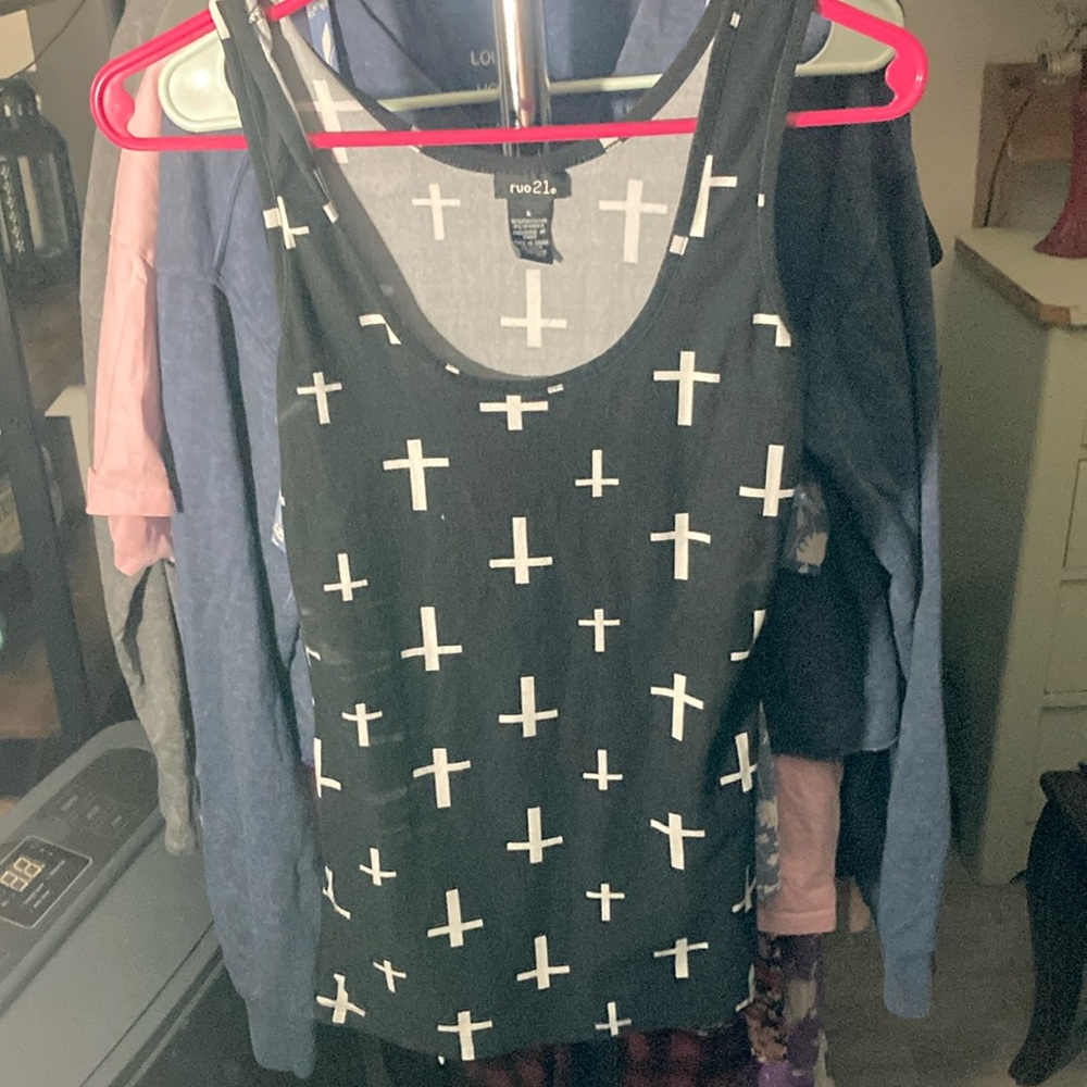 Rue21 Black Tank Top with White Crosses